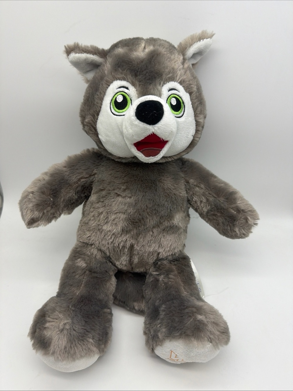 Build a Bear B-A-B GRAY WOLF Husky Style, Friendly Face, Green Eyes, Stuffed